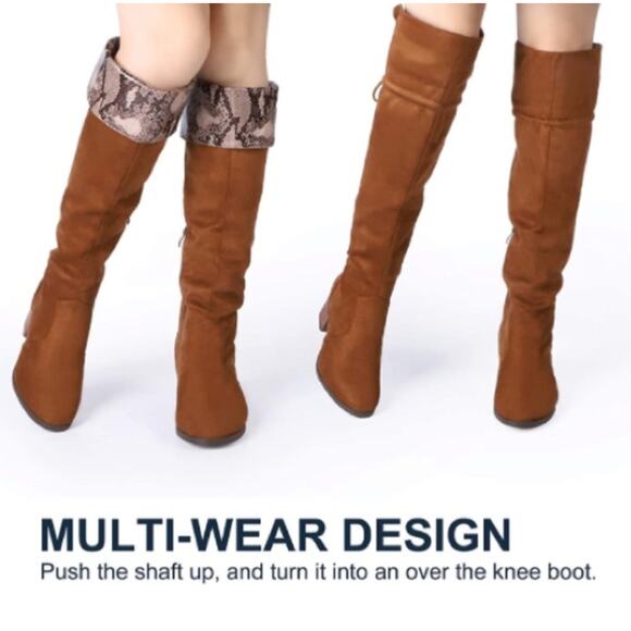 Trary brown suede over the knee high snake chunky heel boots NEW - Picture 1 of 10